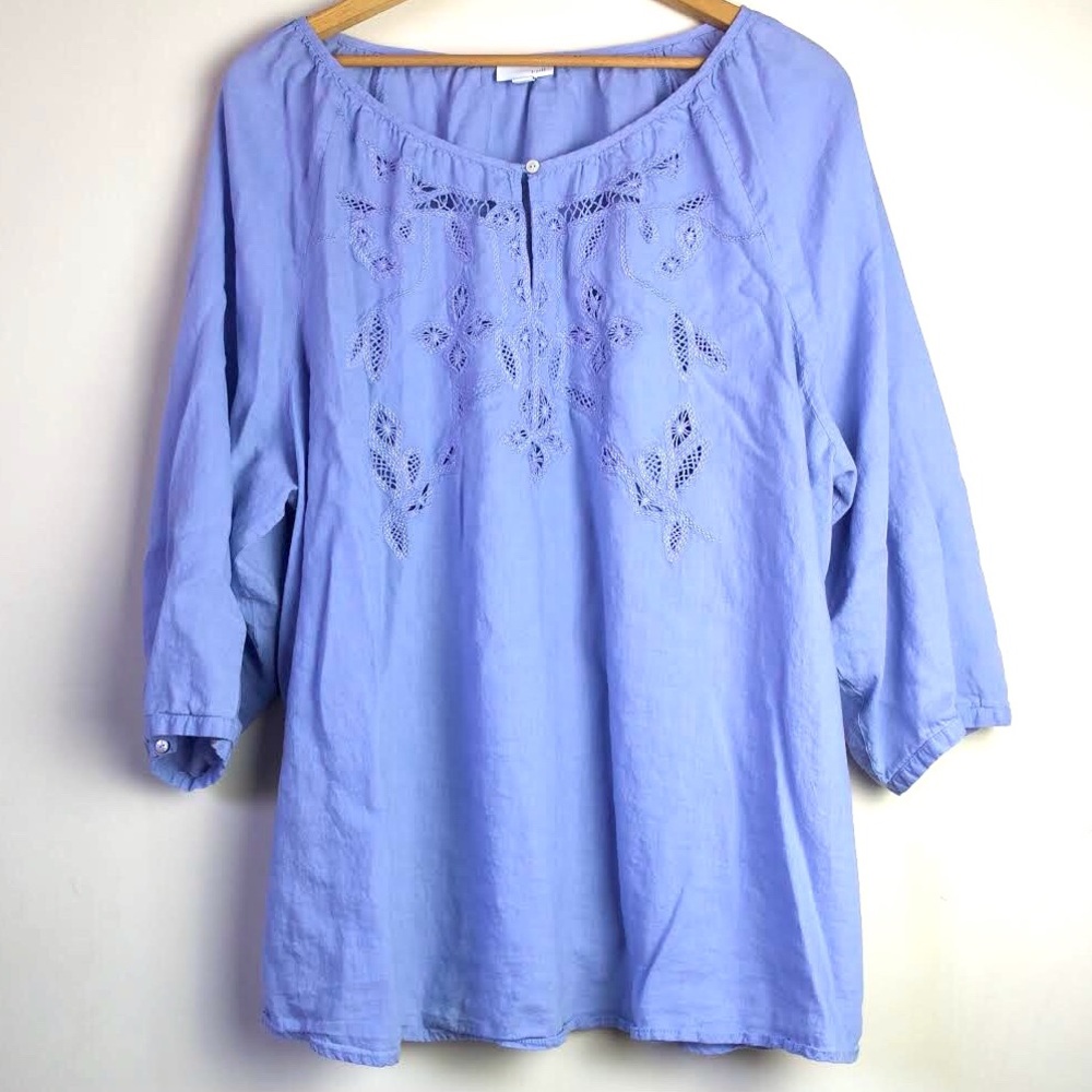 J. Jill Blouse Blue Linen Bohemian Plus Size 4x